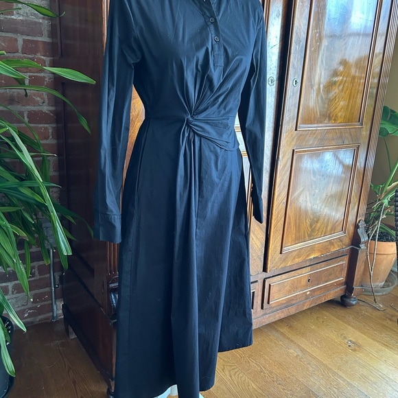 Poplin side knot midi long sleeve shirt dress - Picture 7 of 7